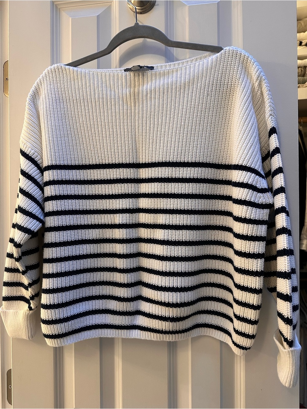 French Connection White and Navy Striped Boatneck Sweater
